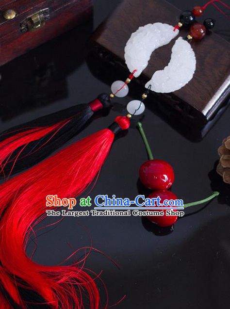 Chinese Traditional Handmade Red Tassel Waist Accessories Palace Moon Jade Pendant for Men Chinese Jewelry Traditional Men, Chinese Jewelry Traditional, Chinese Pendant, Waist Accessories, Moon Accessories, Chinese Accessories, Traditional Aesthetic, Chinese Aesthetic, Hair Sketch