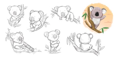 Koala Reference, Koala Character Design, Koala Doodle, Koala Character, Koala Illustration, Koala Art, Koala Drawing, Side View Drawing, Book Illustration Layout