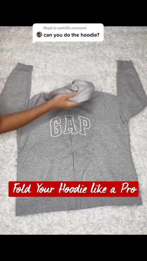 How To Roll Hoodies For Packing, How To Fold A Hoodie For A Gift, Folding Zip Up Hoodies, Folding Turtle Neck, How To Fold Crewneck Sweatshirts, Tank Top Folding Hack, How To Fold Gym Clothes, How To Wrap A Hoodie, Hoodies Storage Ideas