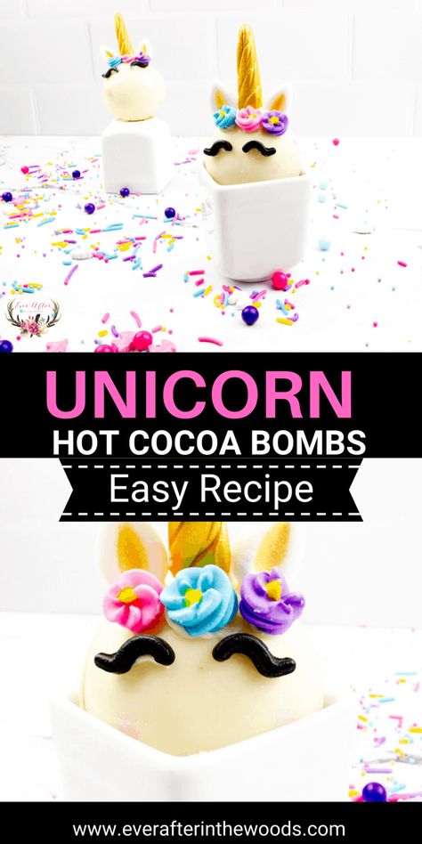 unicorn hot chocolate Unicorn Hot Chocolate Recipe, Strawberry Hot Chocolate, Strawberry Nesquik, Unicorn Hot Chocolate, Hot Cocoa Bomb, Lucky Charms Marshmallows, Cake Pop Molds, Strawberry Candy, Cupcake Tins