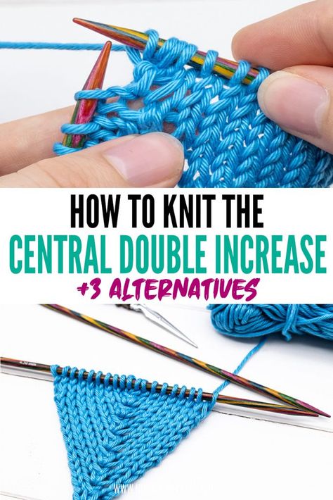 How to knit the central double increase (CDI). A step by step tutorial showing you the standard methode and 3 alternatives without such big holes. Some of them are also easier to knit.  #knitting #knit #knittingtutorial #dyi #makers Advanced Knitting Techniques, Knitting Increase, Advanced Knitting, Knitting Hacks, Knitting Help, Knitting Stitches Tutorial, Knitting Basics, Knitting Tutorials, Knitting Videos