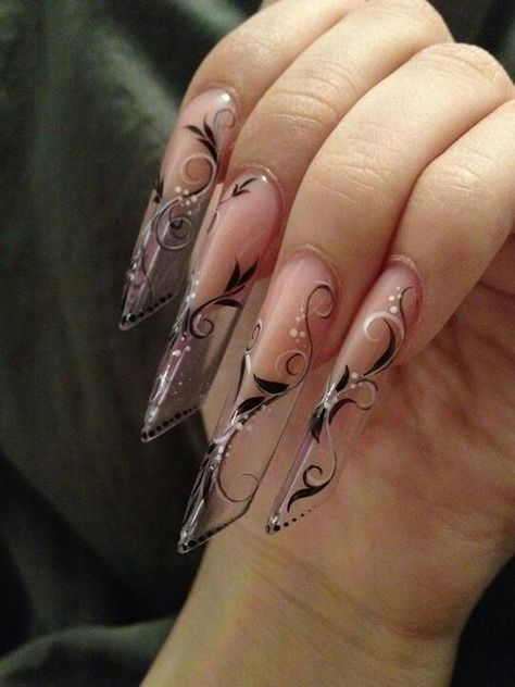 .Edge nails Stiletto Nail Art, Edge Nails, Neon Nails, Acrylic Nail Art, Beautiful Nail Designs, Clear Nails, Simple Nail Designs, Luxury Nails, Floral Nails