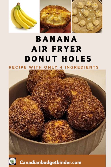 Easy Banana Air Fryer Donut Holes with Only Four Ingredients Two Ingredient Banana Donut Holes, Greek Yogurt Donuts Air Fryer, Banana Air Fryer, Air Fryer Donut Holes, Donut Hole Recipe, Date Squares, Frugal Recipes, Crock Pot Desserts, Donut Holes