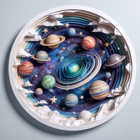 Space Paper Art, 3d Solar System Project Ideas, Solar System Project Ideas, Art Theme Ideas, Solar System Project, 3d Solar System, Household Crafts, Art Competition Ideas, Canvas Painting Projects