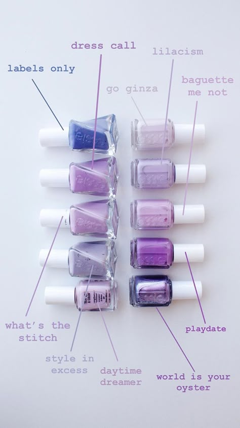 Essie Purple Shades, Essie Nail Ideas, Essie Purple Nail Polish, Essie Purple, Vogue Pink, Essie Nail Polish Colors, Essie Nail Colors, Cute Nail Polish, Pretty Nail Polish