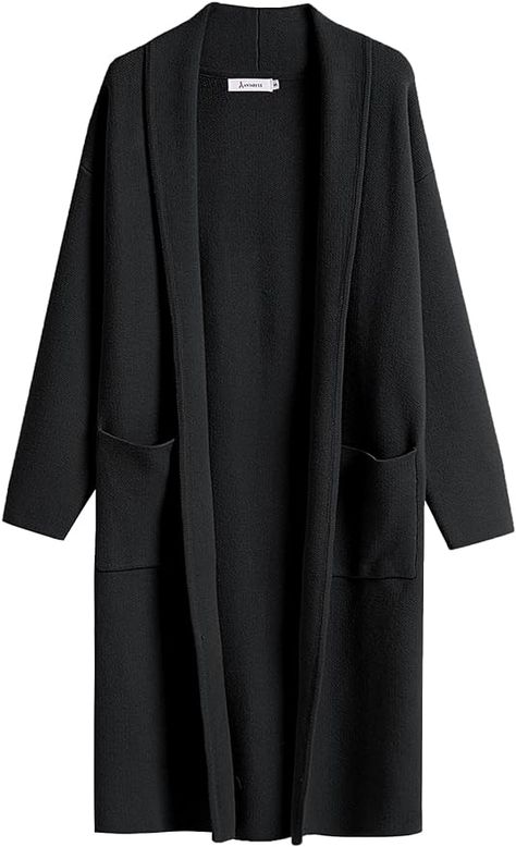 ANRABESS 2023 Long Sweater Cardigan Women Fall and Winter Open Front Lapel Casual Knit Coat Coatigan Jacket Oversized Wool Outfits Clothes with Pockets 934heise-S Black at Amazon Women’s Clothing store Coatigan Outfit, Casual Chic Fall, Fall Clothing Essentials, Black Sleeveless Bodysuit, Fall Cardigan, Capsule Wardrobe Outfits, Lapel Coat, Jacket With Pockets, Fall Capsule Wardrobe