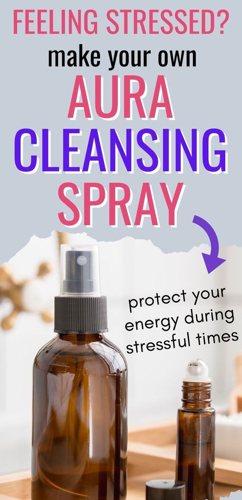 Are you feeling stressed? Learn how to protect your energy with this DIY aura spray recipe! This smokless smudge spray uses the power of essentail oils (and your favorite crystal) to help you cleanse and protect your aura from negative energy. Click through to learn how today! How To Make Aura Spray, Diy Intention Oils, Ritual Oils Diy, Magical Oils Recipes, Protection Oil Recipe, Apothecary Business, Cleansing House, Energy Clearing Spray, Aura Cleansing Spray