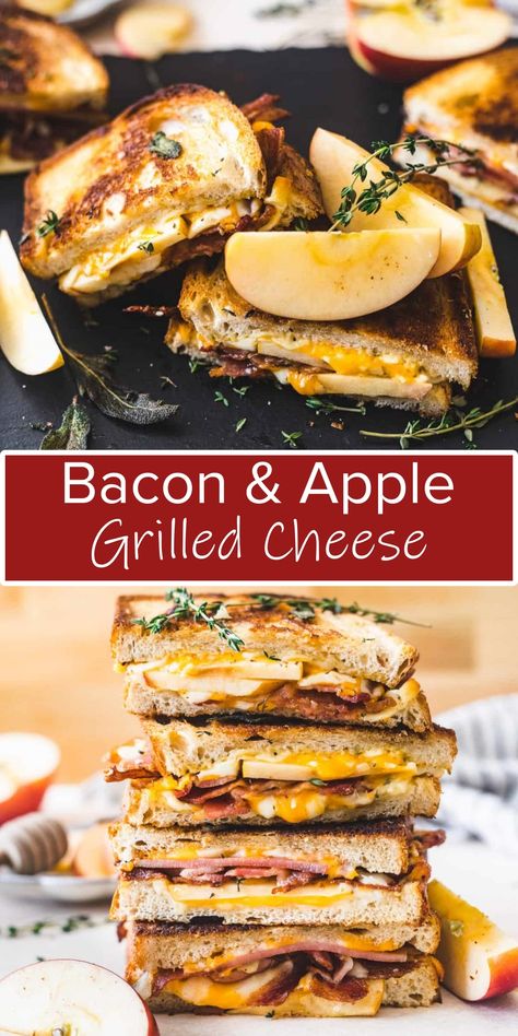 Delicious Bacon & Apple Grilled Cheese Recipe - Cucinadeyung Cheddar Grilled Cheese, Apple Grilled Cheese, Bacon Grilled Cheese Sandwich, Grilled Cheese Recipe, Holiday Lunch, Bacon Grilled Cheese, Gourmet Grilled Cheese, Lunch Easy, Work Recipes