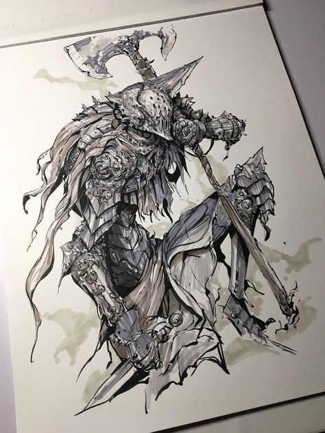 Garland Drawing, Kekai Kotaki, Island Artwork, Dark Knights, Dark Souls Art, 다크 판타지, Knight Art, Monster Concept Art, Dark Art Drawings