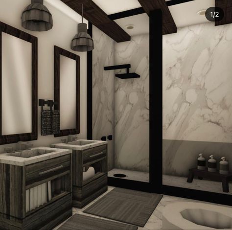 Baños Bloxburg, Bloxburg Room Ideas Modern, Bloxburg Small Bathroom Ideas, Bloxburg Designs, Bloxburg Decor, Bloxburg Bathroom Ideas, Bloxburg Homes, Bloxburg Mansion, Bloxburg Interior