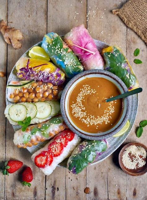 These vegan summer rolls (aka rice paper rolls or fresh spring rolls) are packed with nutrients- not to mention absolutely delicious- especially when served with a creamy peanut dipping sauce. Mix and match your fillings in dozens of ways for a fun, versatile gluten-free appetizer, main, or even dessert (option below!). #vegansummerrolls #ricepaperrolls #summerrolls #springrolls #elasrecipes | elavegan.com Sauce For Rice Paper Rolls, Elavegan Recipes, Creamy Chipotle Dressing, Ella Vegan, Summer Rolls Recipe, Homemade Peanut Sauce, Vegan Stuffed Peppers, Vegan Tzatziki, Coconut Bacon