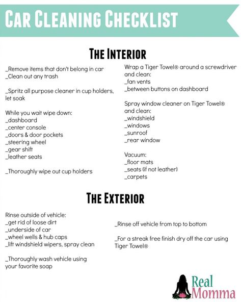 Ready to Spring clean your vehicle?  We've got a checklist that can help.    Printable list on the blog ==> https://realmomma.com/putting-royale-tiger-towel-to-the-spring-cleaning-test/ Car Care Checklist, Interior Car Detailing, Car Detailing Supplies, Checklist Ideas, Car Checklist, Ceramic Pro, Car Wash Business, Car Life Hacks, Automotive Detailing