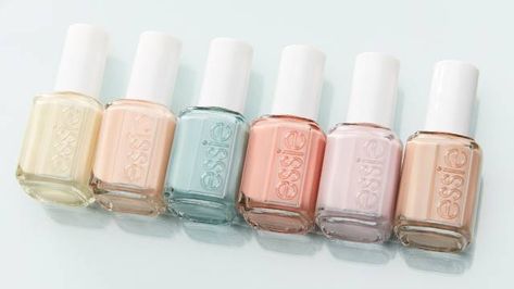 spring 2022 Whimsical Names, Nail Polish Spring, Essie Colors, America Nails, Palm Tree Nails, Spring Nail Polish, Pastel Nail Polish, Pastel Nail, Tree Nails