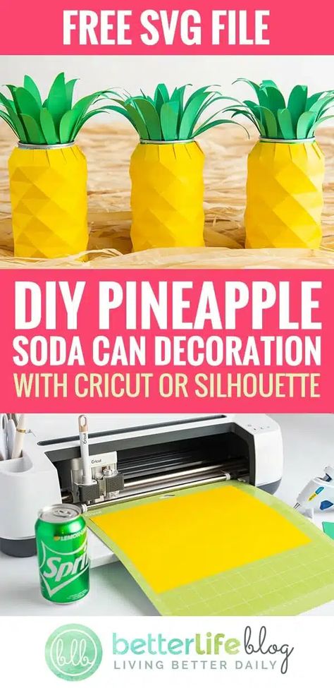 Cricut Hawaiian Projects, Luau Centerpieces, Pineapple Soda, Pineapple Centerpiece, Pineapple Crafts, Luau Food, Diy Pineapple, Luau Decorations, Soda Can Crafts