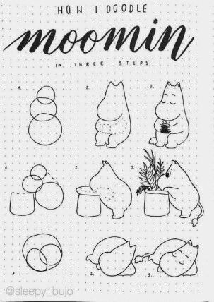 Moomin Drawing Easy, Moomin Doodle, Moomin Craft, Moomin Painting, Moomin Drawing, Notebook Doodles, Easy Drawing Steps, Bullet Journal Doodles, Sketch Painting