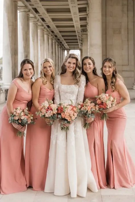 Pantone 2024 Peach fuzz wedding Apricot Wedding Theme, Peach Theme Wedding, Pastel Peach Wedding, Salmon Pink Wedding, Peach Color Bridesmaid Dresses, Peach And Pink Wedding, Royal Blue Wedding Decorations, Salmon Wedding, Peach Wedding Theme