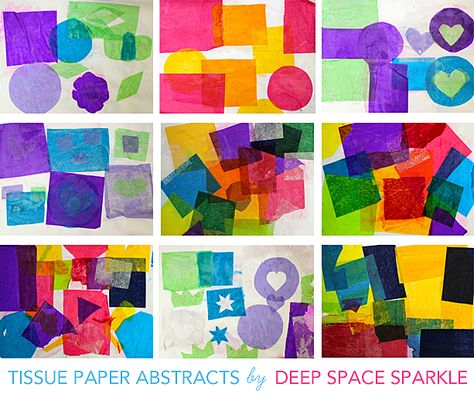 TISSUE-PAPER-ART-GALLERY | Deep Space Sparkle Art Projects For Toddlers, Projects For Toddlers, Colorful Art Projects, Tissue Paper Art, Deep Space Sparkle, Kindergarten Art Projects, Shape Collage, Paper Art Projects, Toddler Art Projects