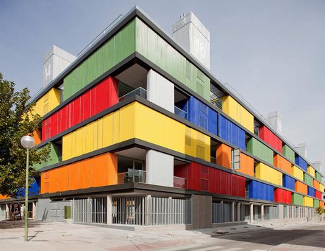 Fantasy Futuristic, Housing Building, School Building Design, Colour Architecture, Container Buildings, Container Architecture, Apartment Architecture, Casa Container, Colourful Buildings