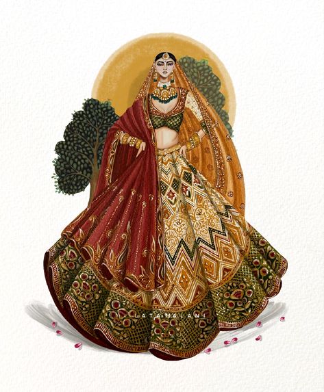 Design, concept & editing by LATA MALANI Lehenga Illustrations, Mehndi Illustration, Indian Fashion Illustration, Marwar Couture, Bride Fashion Illustration, Creativity Illustration, Colour Drawing, Fashion Illustration Tutorial, Fashion Design Books