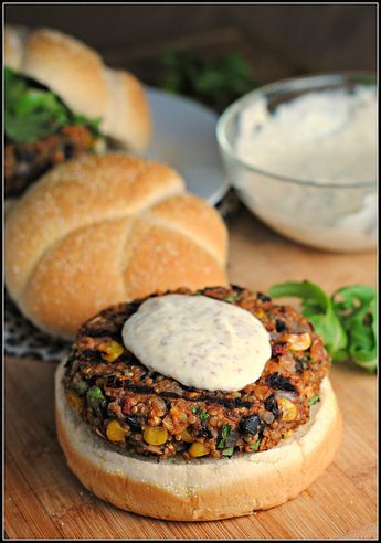 Quinoa, Black Bean & Veg Burger. Olive oil; 1 red onion & 2 cloves garlic, chopped; 1/2 tsp salt; 1x425g can black beans, drained, rinsed; 2 T tomato paste; 1 large egg; 1.5 C cooked quinoa; 2/3 C corn; 1/2 C cilantro; 1 T chilli sauce; dash smoked paprika; 2 tsp ground cumin; 1/2 C rolled oats; 1/4 C oat flour. Heat oil in pan, saute onion, garlic. Place in bowl, add beans & mash. Add other ingredients. Mix well. Form into 6 patties. Refrigerate overnite. Cook on bbq. Black Bean And Quinoa, Black Bean Quinoa Burger, Quinoa Veggie Burger, Quinoa Burger, Bean Quinoa, Tofu Burger, Quinoa Burgers, Black Bean Quinoa, Taco Pizza