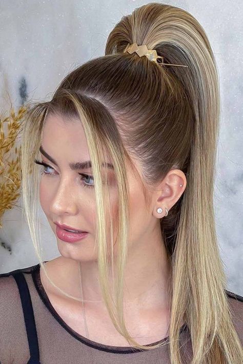 Ponytail Hairstyles for You - Hairstyling Ideas Messy Ponytail Hairstyles, Balayage Hair Extensions, Chic Ponytail, Stylish Ponytail, High Bun Hairstyles, Long Hairstyle Ideas, High Ponytail Hairstyles, Blonde Ponytail, Long Hair Ideas