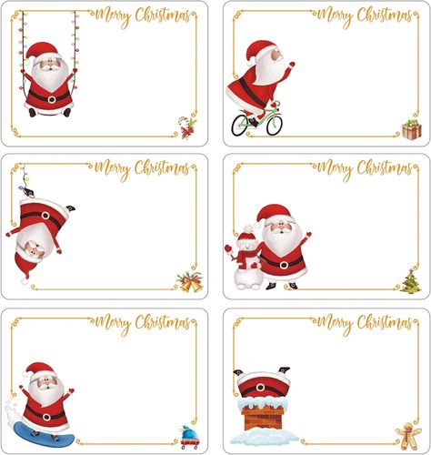 【Package Include】120 pcs / 20 sheets Christmas sticky labels ( measure 7x5 cm ) ,which have enough blank space to write on with all sorts of pens 【High Quality Material】These Christmas label stickers are made of strong self adhesive coated paper,can adhered on paper,plastic,jar,and any smooth surface very well 【Delicate Design】The self adhesive Christmas labels are in bright colors,printed with gold ''Merry Christmas'' words,designed with 6 kinds of cute Santa Claus,simple but very delicate,full Xmas Gift Tags, Merry Christmas Tags, Merry Christmas Gift Tags, Sticky Labels, Merry Christmas Gifts, Christmas Labels, Christmas Words, Christmas Characters, Gift Labels