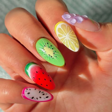 Watermelon Nail Designs, Fruit Nail Designs, Fruit Nails, Fruit Nail, Lemon Nails, Fruit Nail Art, Watermelon Nails, Summer Nail Designs, Cute Nail Art Designs