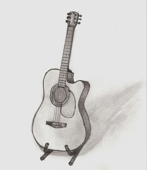 Gutair Drawing, Acoustic Guitar Drawing, Guitar Sketch, Guitar Drawing, Guitar Tattoo, Music Drawings, Painting Canvases, Guitar Stand, Art Drawings Sketches Pencil