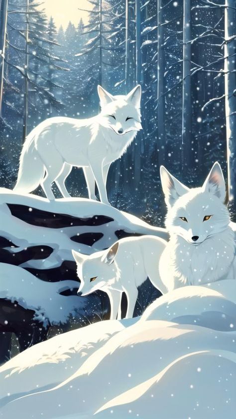 Instagram: julia.aiart White Fox Illustration, Snow Fox Aesthetic, Snow Fox Art, Winter Fox Art, White Fox Art, Arctic Fox Art, Fox Background, Baby Snow Leopard, Fox In Snow