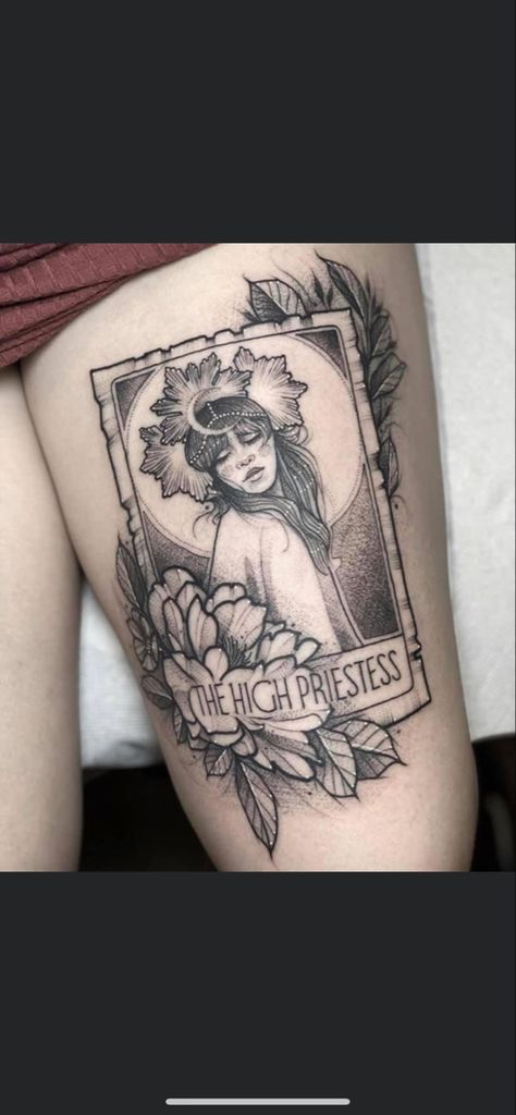 Queen Of Swords Tattoo, High Priestess Tattoo, Priestess Tattoo, High Priestess, Future Tattoos, Tarot Cards, Skull Tattoo, Portrait Tattoo, Tattoo Ideas