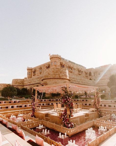 Destination Wedding Aesthetic, Sangeet Decorations, Royal Wedding Aesthetic, Suryagarh Jaisalmer, Indian Wedding Aesthetic, Big Indian Wedding, Indian Wedding Venue, Royal Indian Wedding, Mehendi Night