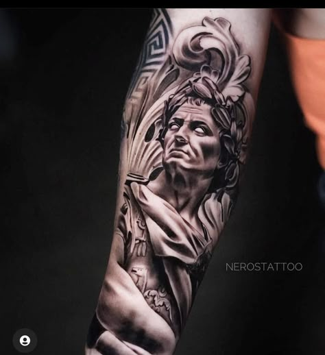 Caesar Tattoo Design, Julius Caesar Tattoo, Caesar Tattoo, Sleeve Reference, Chicano Tattoos Sleeve, Inner Bicep Tattoo, Medusa Tattoo Design, Heaven Tattoos, Basic Tattoos