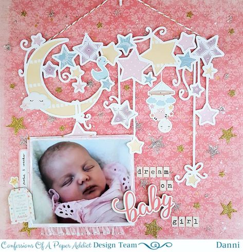 Dream On Baby Girl 12x12 Scrapbook Layout – COAPA Cutfiles | Danni Vee Baby Girl Scrapbook Page Ideas, Baby Boy Scrapbook Layouts, Graduation Scrapbook, Boy Scrapbook Layouts, Baby Scrapbook Pages, 12x12 Scrapbook Layouts, Scrapbooking Layouts Baby, Baby Boy Scrapbook