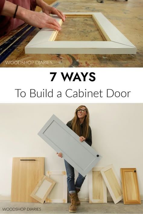 7 Ways To Build a Cabinet Door How To Build Doors For Cabinet, Kitchen Cabinet Build, Build New Cabinet Doors, Making New Cabinet Doors, Cabinet Door Build, How To Add Doors To Built In Shelves, Diy Cabinets Doors, How To Make Kitchen Cabinet Doors, How To Build A Kitchen Pantry