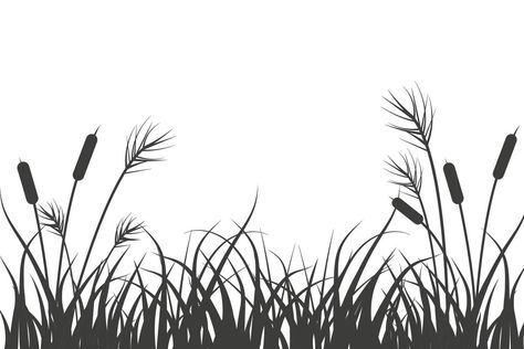 Grass Silhouette, River Landscape, Flat Vector Illustration, Flat Vector, Vector Art, White Background, Vector Illustration, Clip Art, Plants