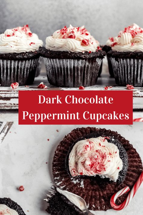 Dark Chocolate Peppermint Cupcakes - Topped With Honey Peppermint Buttercream Frosting, Holiday Dessert Ideas, Peppermint Mocha Cupcakes, Best Dark Chocolate, Peppermint Buttercream, Chocolate Peppermint Cupcakes, Chocolate Peppermint Cake, Peppermint Cupcakes, Peppermint Dessert