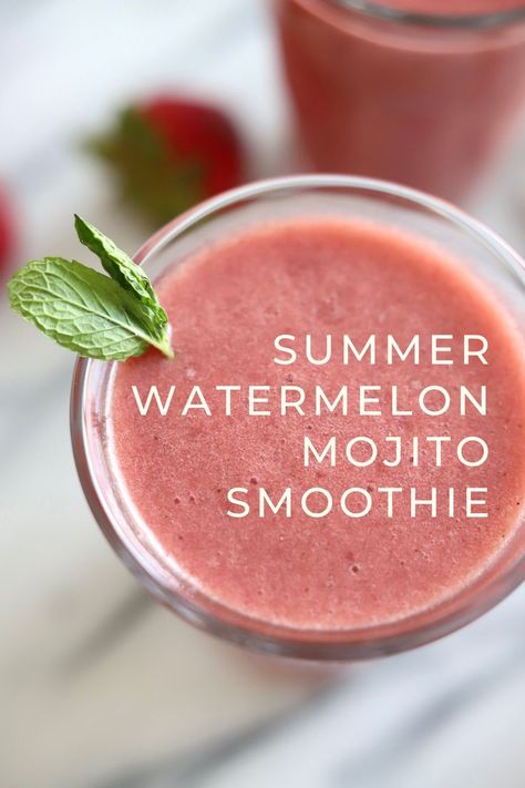 Strawberry Watermelon Mojito Smoothie Watermelon Mojito Smoothie, Watermelon And Strawberry Smoothie, Strawberry Mint Smoothie, Watermelon Mint Smoothie, Summer Smoothie Recipes, Watermelon Smoothie Recipe, Coconut Water Smoothie Recipes, Strawberry Watermelon Smoothie, Rich Summer