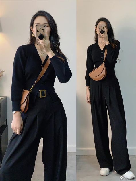 Black Shirt Korean Outfit, Black Pants Outfit, Neat Casual Outfits, Outfit Korean Style, Color Combos Outfit, Black Shirts Women, Korean Casual Outfits, Stylish Work Outfits, End Of The Year