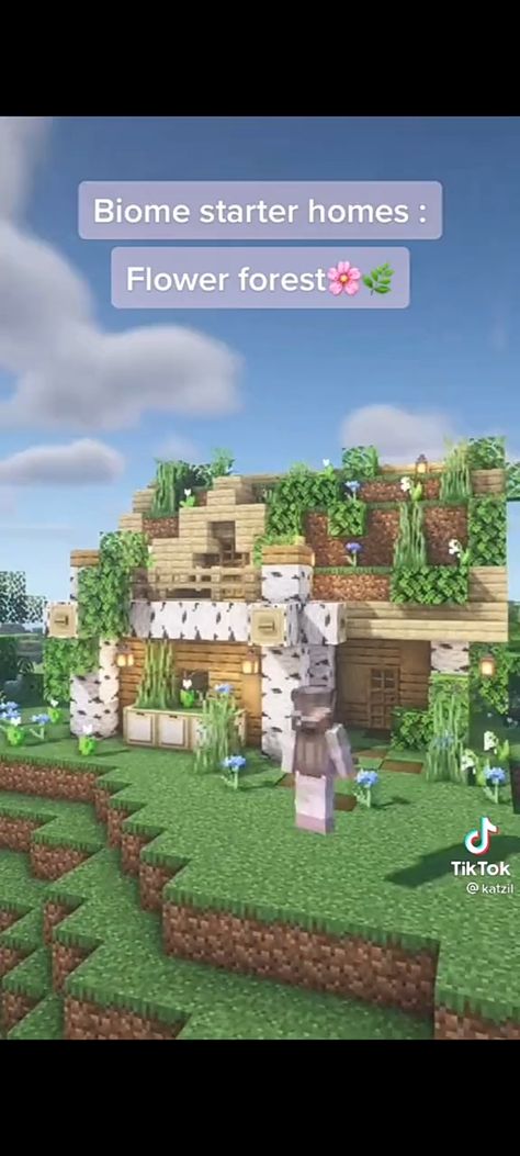 Flower Forest Minecraft, Minecraft Flower Biome House, Minecraft Flower Forest House, Flower Forest House Minecraft, Cottagecore Minecraft, Birch Forest, Cute Minecraft Houses, Forest Flowers, Forest House