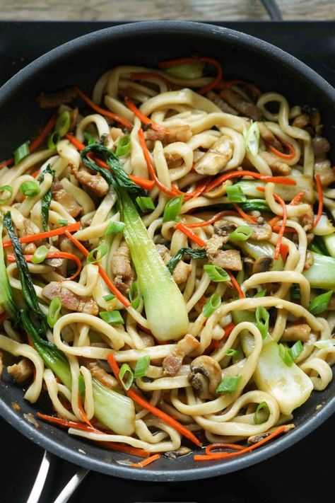 Yaki Udon (Easy Stir Fried Udon Noodles) - Hungry Huy Yaki Udon Recipe, Pork Belly Strips, Noodles Stir Fry, Fried Udon, Udon Recipe, Yaki Udon, Chinese Stir Fry, Popular Dishes, Easy Stir Fry