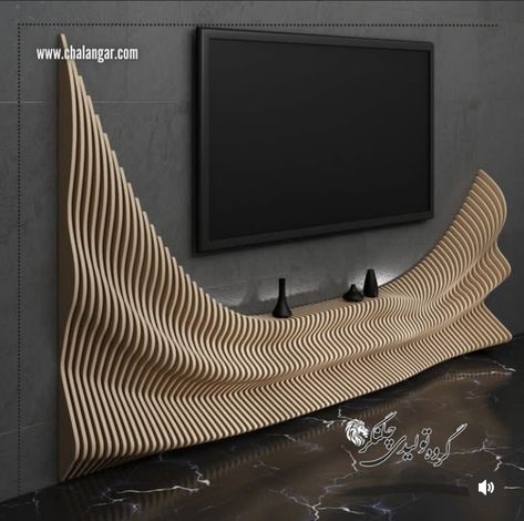 Tv Unit 2024 Design, Abstract Tv Unit, Unique Tv Unit Design Modern Living, Wooden Tv Unit Design, Office Tv Wall, Unique Tv Unit Design, Tv Wall Design Modern, Unique Tv Unit, Geometric Furniture Design