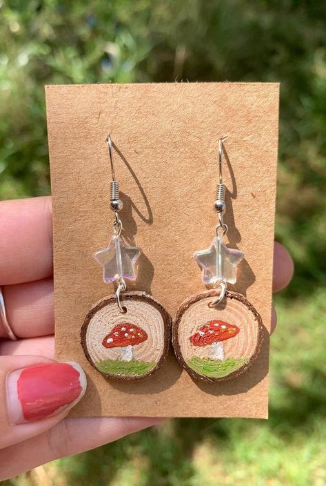 Cottagecore Crafts, Fairy Jewellery, Earrings Mushroom, Earrings Cottagecore, Cottagecore Earrings, Mushroom Crafts, Tiny Mushroom, Mushroom Jewelry, Mushroom Earrings