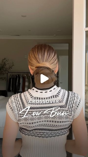 Nichole Ciotti on Instagram: "The Crossover Bun 💁‍♀️ Gather your hair into a low ponytail and secure with a hair tie. Secure another hair tie a few inches below it. Split the hair below the second hair tie into two. Fold the ponytail in half (toward your neck), bringing the two sections above the bun together. Secure with a clear elastic making sure to leave an opening between the top of the bun and the elastic. Twist the opening one time. Place the bun through the opening and tuck in the ends. File under chic low buns! ✨ #hair #hairtutorial #updo #hairstyles" Black Tie Hairstyles, Tied Up Hairstyles, Elegant Bun, Short Hair Bun, Hair Bun Tutorial, Hairstyle Tutorial, Hair Stylies, Bun Hair, Work Hairstyles