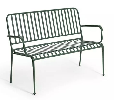 Front Porch Bench, Garden Sitting Areas, Metal Garden Benches, Porch Bench, Habitat Garden, Modern Front Yard, Garden Benches, Front Yard Fence, Metal Bench