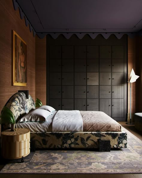 1 • Instagram Architectural Digest Bedroom Master Suite, Wallpapered Bedroom, Bronze Bedroom, European Bedroom, Eclectic Decor Bedroom, Bedroom Eclectic, Bedding Luxury, Sofa And Bed, Kitchen Interiors