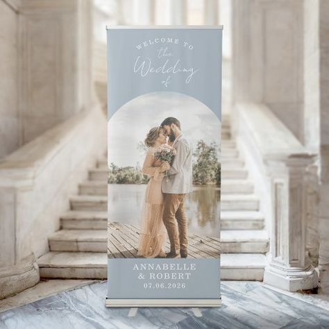 $136.17 | Simple Modern Elegant Photo Welcome Wedding #wedding welcome banner, wedding sign, wedding welcome, photo, elegant, modern, simple, reception decor, calligraphy, chic Arch Frame, Banner Wedding, Zazzle Wedding, Minimalist Photos, Retractable Banner, Elegant Calligraphy, Script Typography, Welcome Banner, White Chic