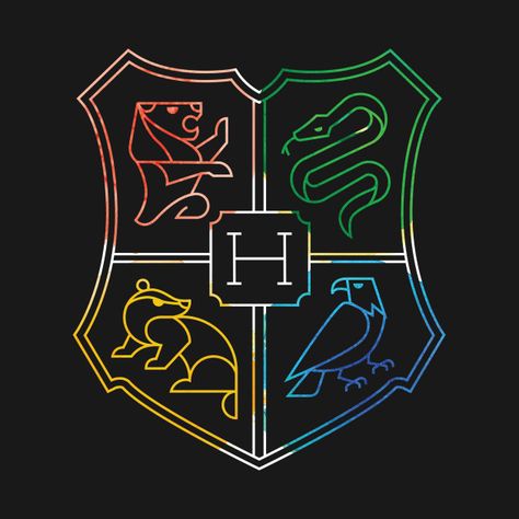 Check out this awesome 'Hogwarts+Crest+Minimal+Color' design on @TeePublic! Harry Potter House Emblems, Hogwarts Crest Wallpaper, All Hogwarts Houses Wallpaper, Hogwarts Houses Drawings, Hogwarts Crest Tattoo, Hogwarts Houses Tattoo, Hogwarts Houses Art, Hogwarts Crest Drawing, Hogwarts Houses Wallpaper