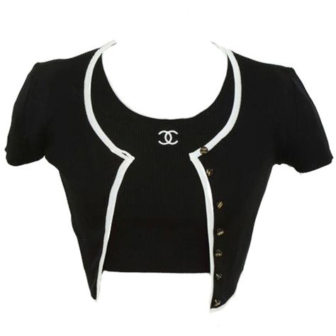 VINTAGE CHANEL 1995 BLACK CROPPED TWIN KNIT SWEATER ❤ liked on Polyvore featuring tops, sweaters, chanel, button crop top, chanel tops, cropped sweater and knit top Chanel Sweater, Png Clothes, Mode Chanel, Button Sweater, Mode Vintage, Stage Outfits, Vintage Chanel, Dream Clothes, Black Crop