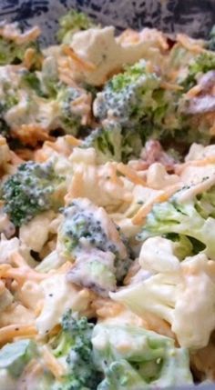 Brocoli And Cauliflower Salad, Brocolli And Cauliflower Recipes, Amish Broccoli Cauliflower Salad, Overnight Salad, California Spaghetti, Recipes Broccoli, Healthy Broccoli Salad, Best Lunch Recipes, Broccoli Cauliflower Salad