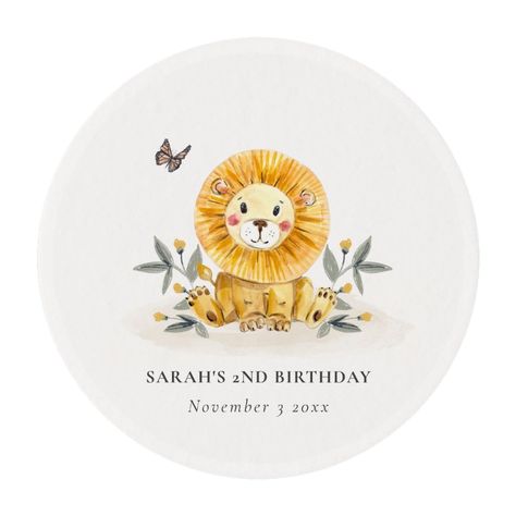 Cute Woodland Baby Lion Foliage Any Age Birthday Edible Frosting Rounds  Zazzle Lion Sugar Cookies, Woodland Watercolor, Cookie Favors, Baby Lion, Woodland Animal, Woodland Baby, Custom Cookies, Goodie Bags, Woodland Animals